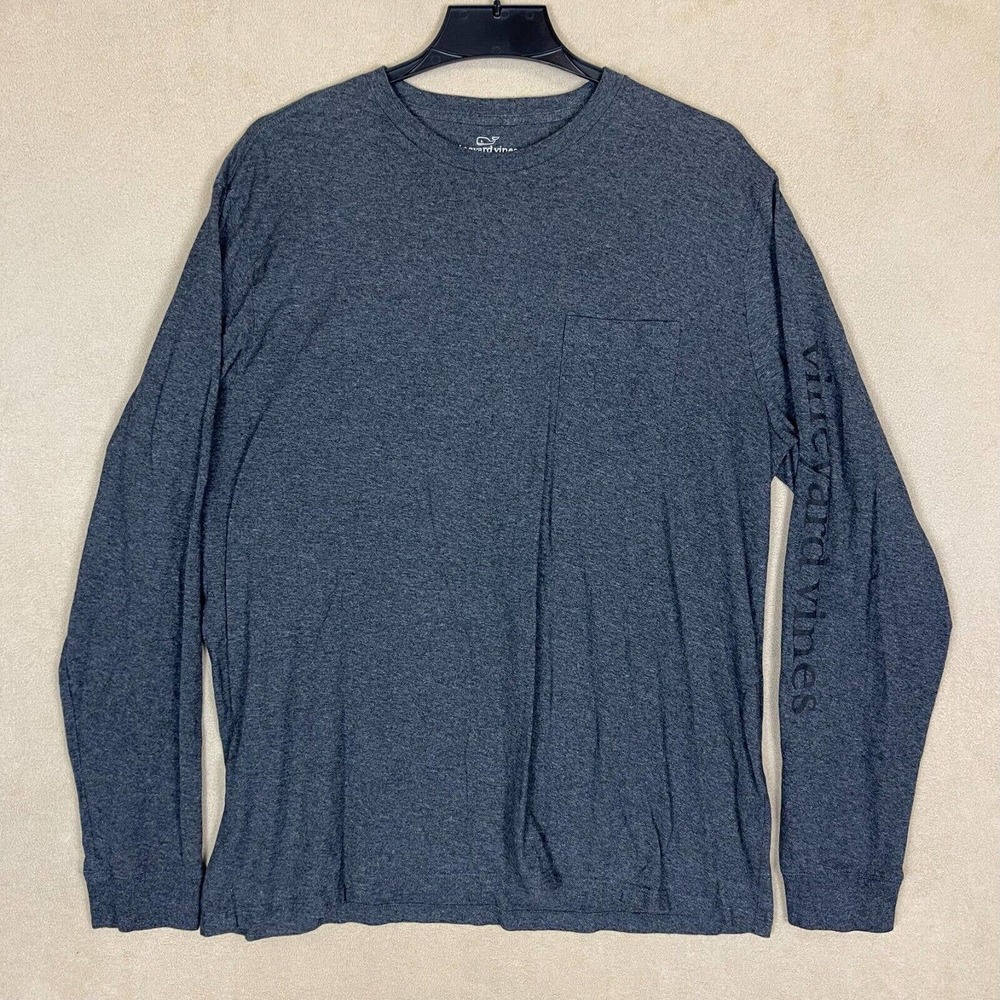 Vineyard Vines Long Sleeve Graphic T Shirt Mens L Charcoal Gray Chest Pocket